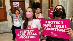 FILE - Abortion-rights supporters chant their objections at the Kentucky Capitol, April 13, 2022, in Frankfort, Ky. (AP Photo/Bruce Schreiner, File)