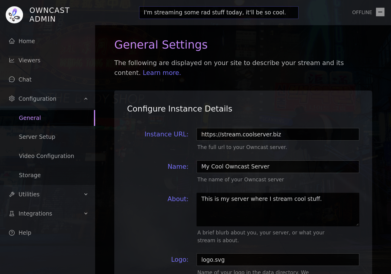 Owncast general settings