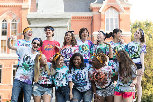 Student celebrate at orientation.