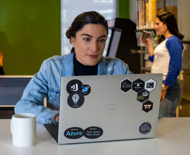 A woman working with her laptop