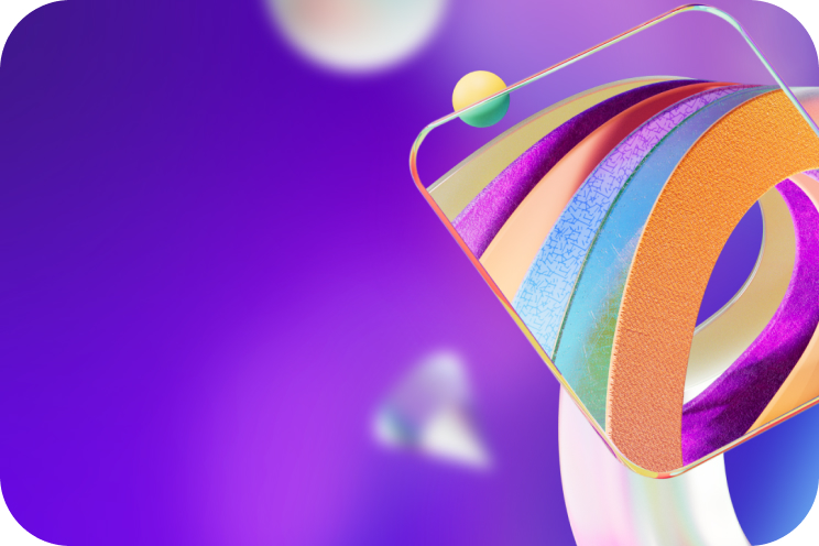 An abstract image of colorful ribbons on a purple background