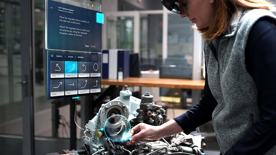 Engineer working with augmented reality goggles