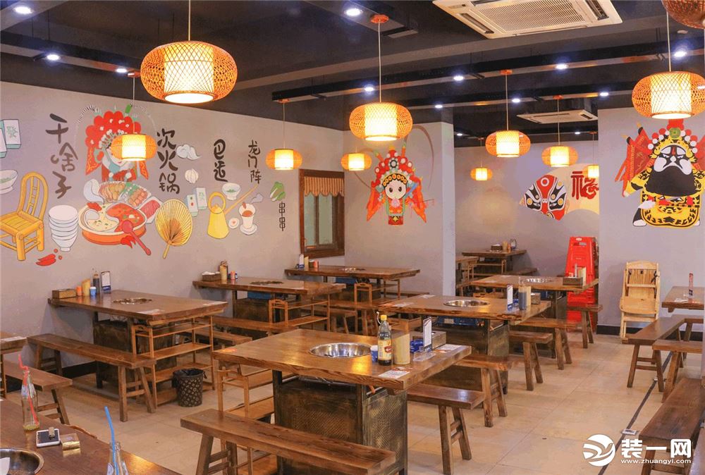 串串香店面墙壁装饰设计效果图