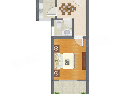 1室1厅 38.00平米户型图
