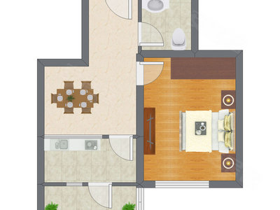 1室1厅 50.63平米户型图