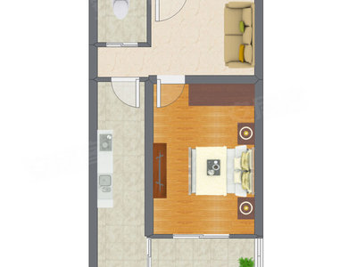 1室1厅 47.05平米户型图
