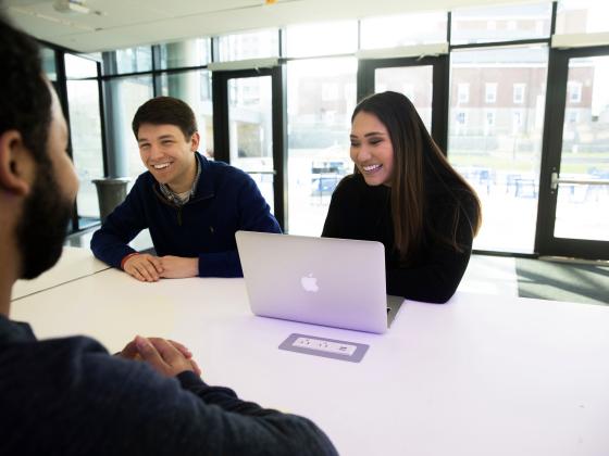 Students working in the student center