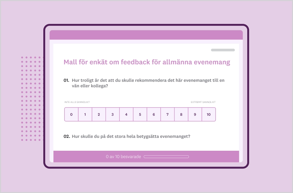 Skärmbild av SurveyMonkeys mall för enkäter om feedback för allmänna evenemang