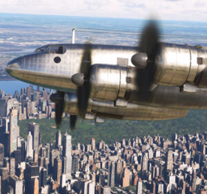 Focke-Wulf Fw 200 Condor in flight over a city