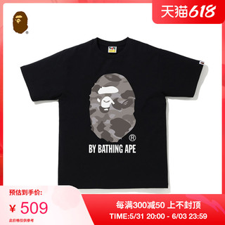 BAPE男装春夏猿人头字母印花迷彩图案纯色短袖T恤110015G L 黑色BKE