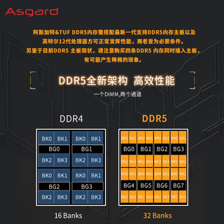 Asgard 阿斯加特 金伦加&TUF联名款 DDR5 6400MHz 台式机内存 马甲条 黑色 C32