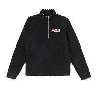 FILA 斐乐 女装半拉链立领羊羔绒保暖加厚套头卫衣款外套 羊羔绒黑色SW936342001