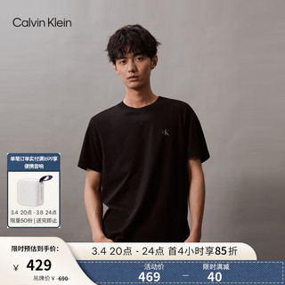 卡尔文·克莱恩 Calvin Klein Jeans24春夏男士休闲通勤字母印花舒适宽松短袖T恤J325573 BEH-太空黑 L