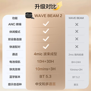 JBL 杰宝 WAVE BEAM 2 入耳式真无线动圈主动降噪蓝牙耳机 黑色