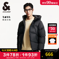 杰克琼斯 杰克·琼斯（JACK&JONES）男装衣服冬季宽松面包服舒适轻盈保暖羽绒服男短款连帽加厚鸭绒服 E43 纯黑色