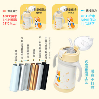 膳魔师（THERMOS）儿童水杯316l不锈钢保温杯宝宝水杯小吸管杯耐磨防摔可斜跨 柯基 320ml（带把手）