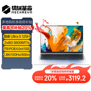 机械革命 无界 14 Pro 2024 14英寸 灰色（Core Ultra5 125H、intel 集成显卡、16GB、1TB、2880*1800、LED、120Hz）