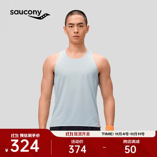 saucony 索康尼 运动背心男吸湿速干跑步背心透气轻量舒适无袖上衣T恤 浅灰绿 S