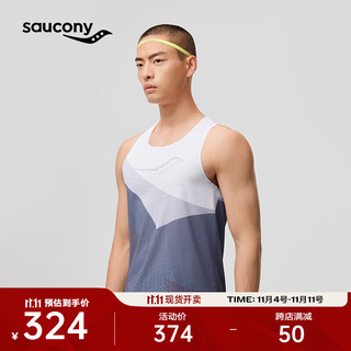 saucony 索康尼 运动背心男吸湿速干跑步背心透气轻量舒适无袖上衣T恤 白灰黑 M