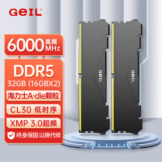 GeIL 金邦 32G(16Gx2)套装 DDR5 6000 台式机电脑内存条 海力士A-die颗粒 巨蟹马甲条系列黑色C30