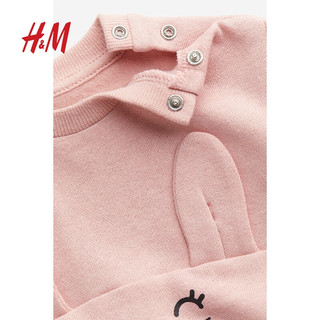 H&M 童装女婴幼童卫衣时尚棉质印花长袖1126184 粉色/小兔 100/56