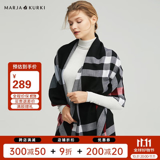 MARJA KURKI 玛丽亚古琦 玛丽亚.古琦（MARJAKURKI）羊毛围巾男女通用时尚格纹羊毛柔软围巾披肩女礼盒装经典旋律1W583698黑