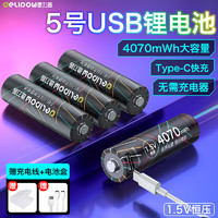 移动端、京东百亿补贴：Delipow 德力普 USB充电电池 5号锂电池4070mWh大容量1.5v恒压配Type-C快充线