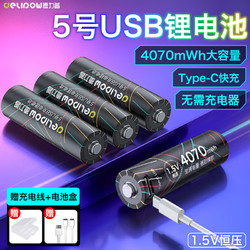 Delipow 德力普 USB充电电池 5号锂电池4070mWh大容量1.5v恒压配Type-C快充线