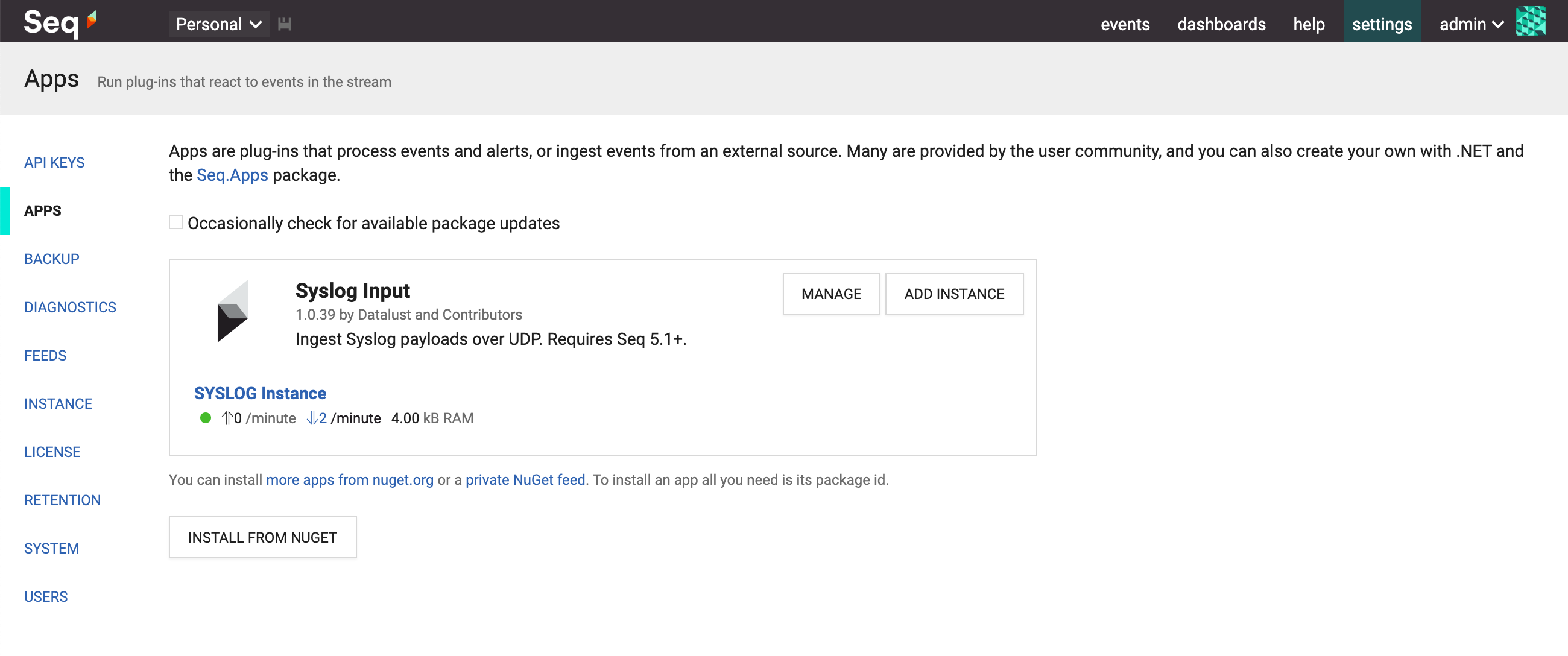 Seq syslog input