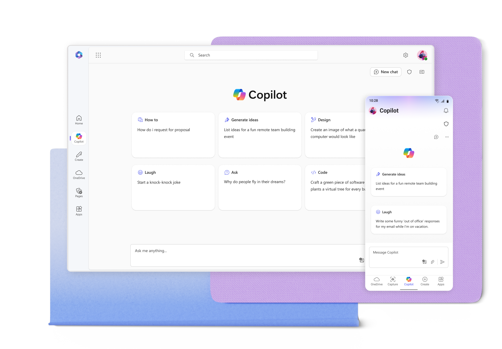 Screenshots showing Copilot in web and mobile