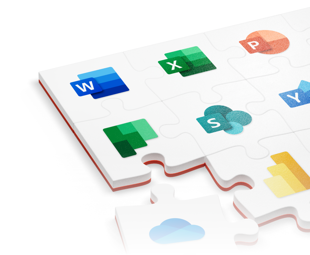 Puzzle illustration showing the interconnectedness of applications within Microsoft 365