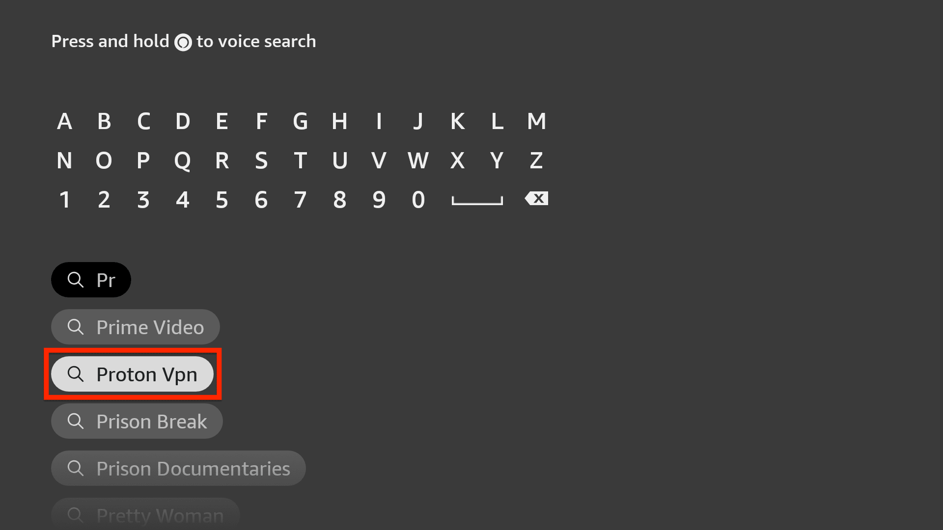 How to search for "proton vpn" in the Amazon appstore