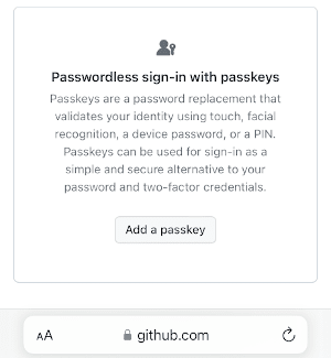 creating a passkey in GitHub on iOS
