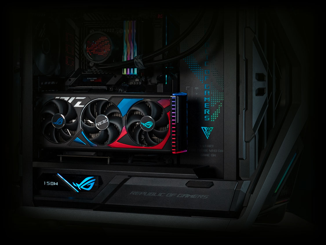 Fonte de alimentação da série ROG THOR e placa gráfica ROG Strix RTX 4090 na construção do PC