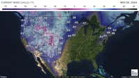 Most recent wind chill temperatures across the US.