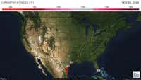 Map depicting current heat index across the US.