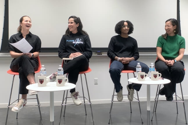 Harvard SEAS GSD student Sara Falkson with panelists Jamie Mittleman, Lauren Scruggs and Christine Yu