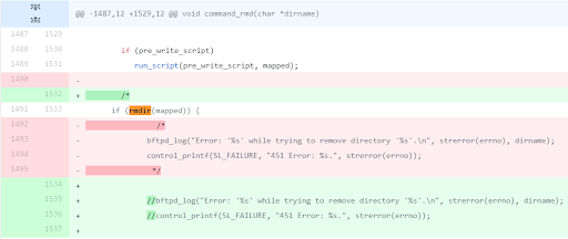 Changes in BFTPd: Comment out rmdir calls