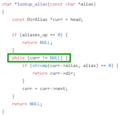 The strcmp instruction can read memory from outside the linked-list