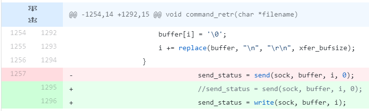 Changes in BFTPd: send call by write call