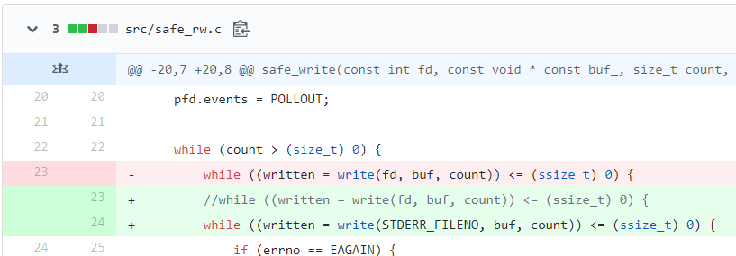 Changes in PureFTPd: redirection of data channel output to stderr