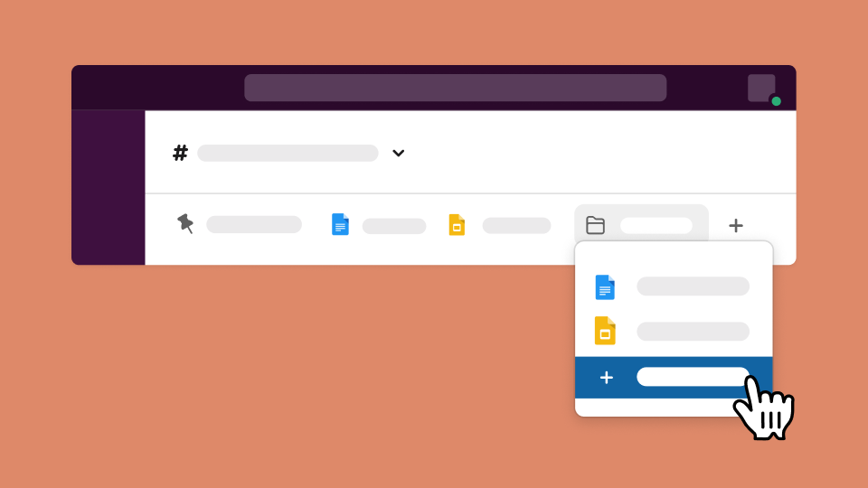 En-tête de canal Slack montrant des dossiers contenant des signets et quelqu’un ajoutant un nouveau signet à un dossier