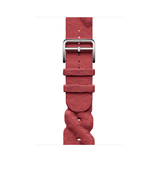 Rouge Grenat (Red) Torsade Single Tour strap with braided ribbed nylon fabric pattern, polished stainless steel lugs and buckle.