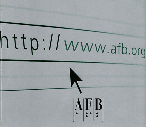 A computer screen showing an enlarged arrow cursor pointing at the web address www.afb.org, with the AFB logo visible below.