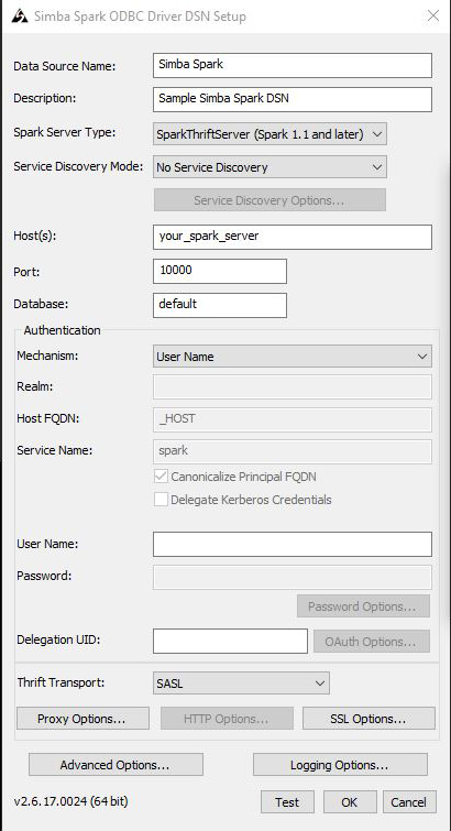 Simba Spark ODBC Driver DSN Setup