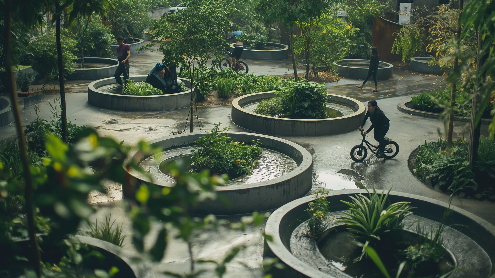 A person riding a bike in a park.