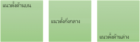 ตัวเลือกการจัดข้อความแนวตั้งสามแบบ: บน กลาง และด้านล่าง