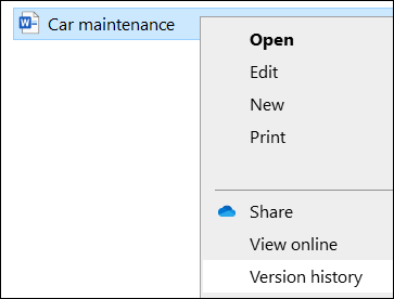 เมนู File Explorer รวมถึงตัวเลือกประวัติเวอร์ชัน