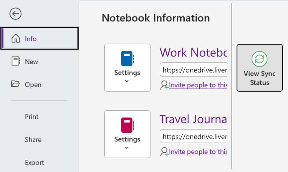 ดูสถานะการซิงค์สําหรับ OneNote บน Windows