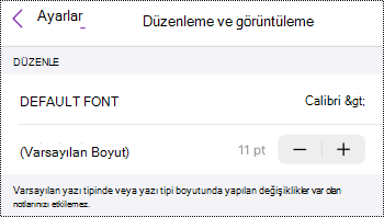 iOS için OneNote ayarlarında Düzenle ve Görüntüle menüsü.